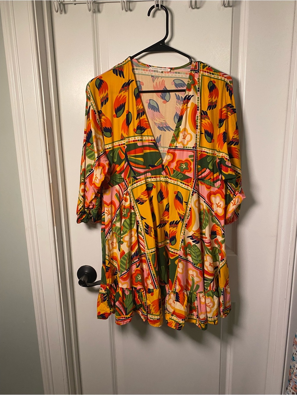 Label of Love Anthropologie Colorful Bird Rayon Mini Dress